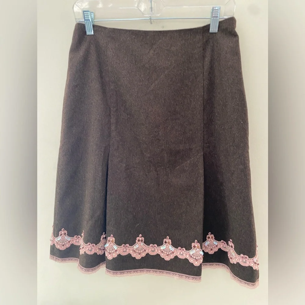 Express Wool Blend Skirt w Lacy Beaded Trim-Fully Lined-Sz 8